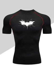 Men's Dragon Print Compression T-Shirt, Workout Rash Guard, Quick-Dry Breathable Stretch Fabric, Tight-Fitting Short Sleeve Activewear Top for Fitness and Outdoor Activities