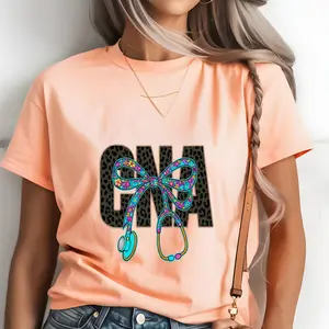Black Leopard CNA With Bow Stethoscope Direct To Film Print, DTF Print, Ready To Press Print For T-Shirts