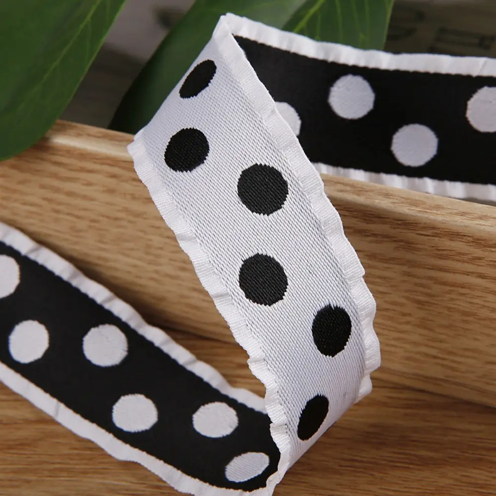 Ruffled Colorblock Polka Dot Ribbon, DIY Bow Hair Accessory, Shoe Flower Gift Material, Floral Trim Satin Ribbon