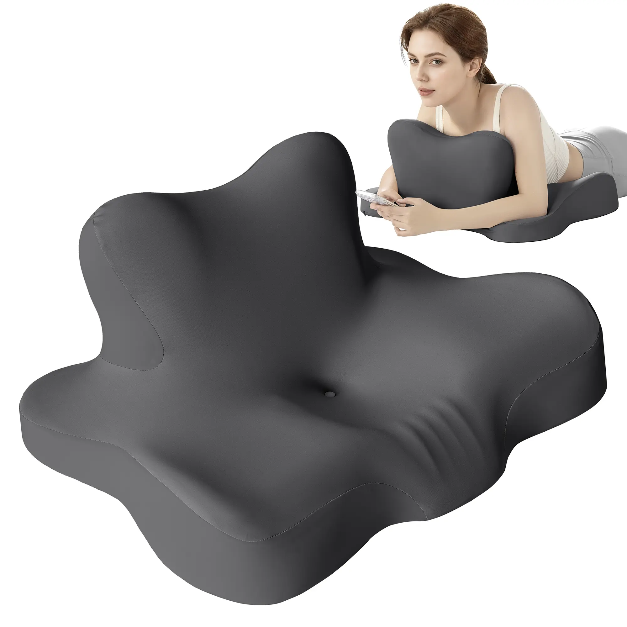 Shilucheng Ergonomic Prone Pillow - Durable Memory Foam, Orthopedic Memory Foam Cushioning, Posture Fix, Neck Care, Slow Rebound Pressure Relief, Hands-Free Comfort Zoned Support for Bed, Sofa, Reading Use