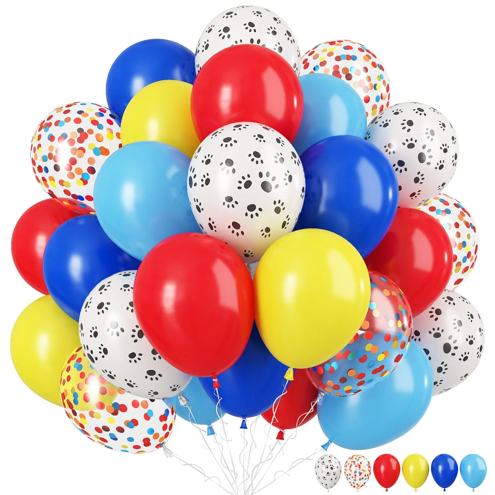 30pcs Dog paw balloons, 12/10inchred, yellow, blue ballons with colorful confetti latex balloons, for Anniversary Dinner, Birthday Bash, Bridal Shower Decorations, Engagement Celebration, Wedding Decorations Balloon Party Supplies