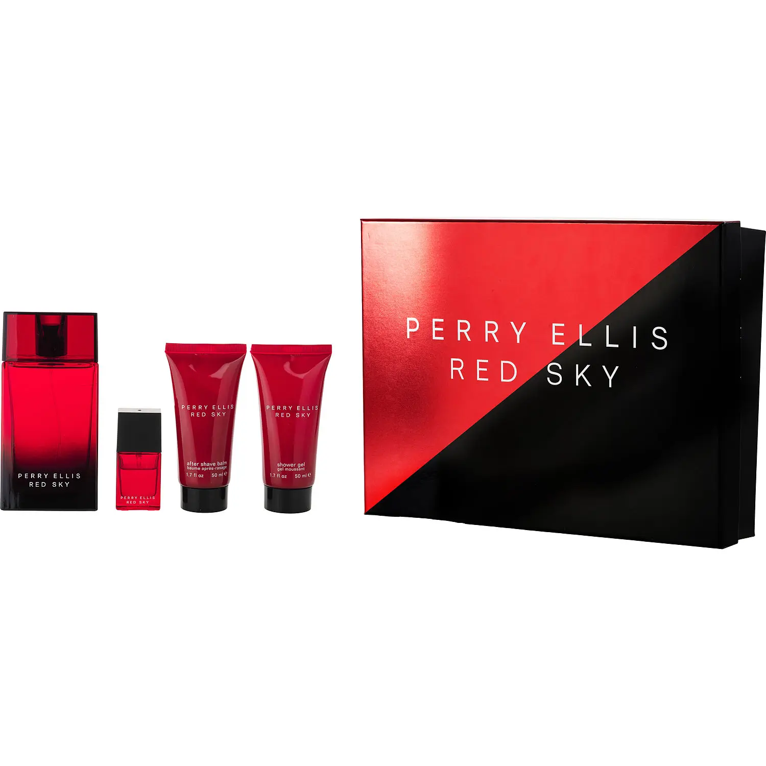 Perry Ellis Red Sky Set-Edt Spray 3.4 Oz & After Shave Balm 1.7 Oz & Shower Gel 1.7 Oz & Edt Spray 0.25 Oz Mini For Men