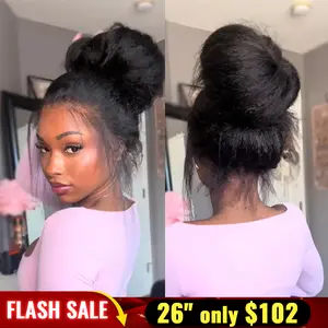Bling Hair 360 Glueless Full Lace Front Wigs Human Hair Kinky Straight Pre Plucked Transparent 13x6 Lace Frontal Wigs for Black Women with Baby Hair 360 Hd Full Lace Human Hair Wigs 200% Density Natural Black #TikTokShopBlackFriday