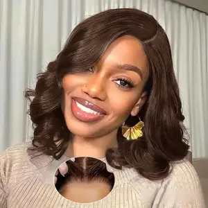 Nerkre TiktokShop 5x5 Chocolate Brown Body Wave Bob Wig Human Hair 200% Density 5x5 Hd Transparent Lace Closure Wigs Pre Cut Pre Bleached Human Hair Wear And Go Glueless Bob Wig For Black Women
