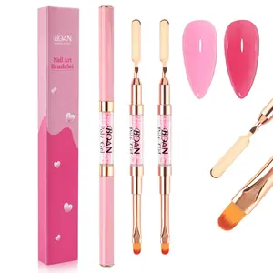 BQAN 2pcs Poly Gel Brush & Picker Brush Tool, Dual-Ended 2 IN 1 Design Nail Art Brushes, Stainless Steel Gel Nail Tools for Acrylic Nails Extension