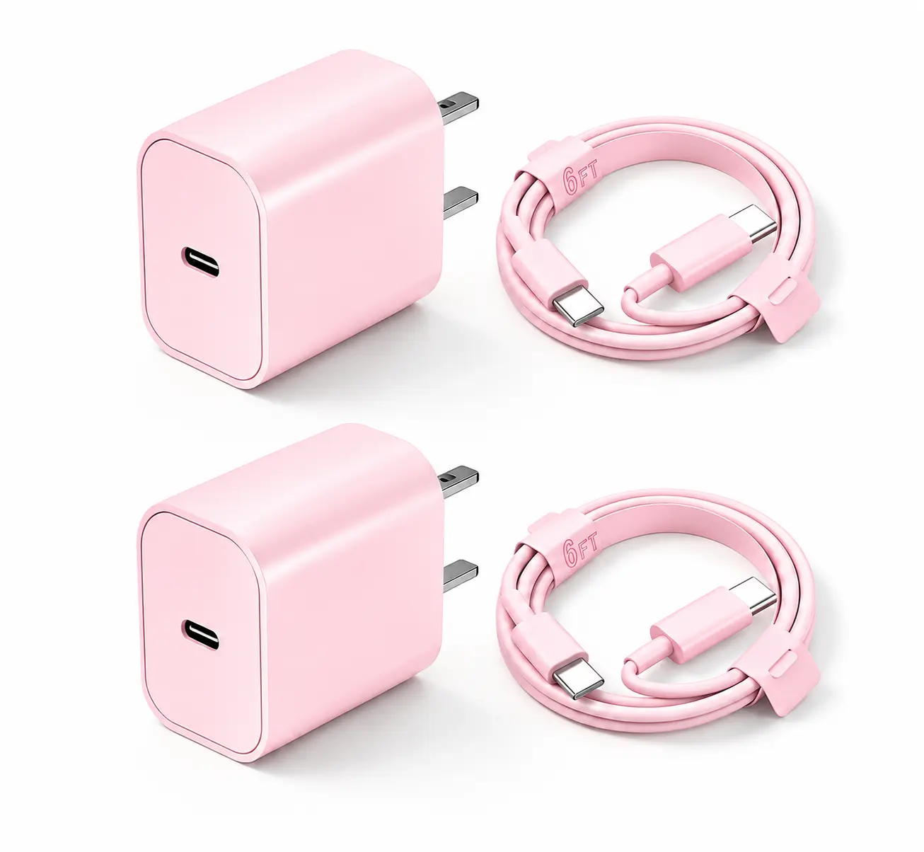 Pink USB-C Charger & 6FT Cable Set for Fast Charging - 2-Pack of Compact & Durable Chargers with Matching Cables for for iPhone 17/17 Pro/17 Pro max/Air, for iPhone 16 15 Pro Max Plus, iPad, Android charger block