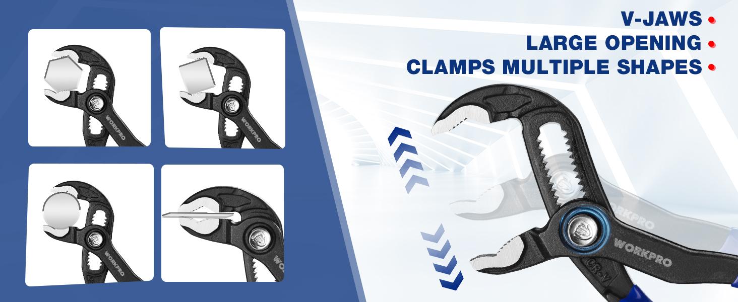 #backtoschool WORKPRO 5-Inch Water Pump Pliers, CR-V Plumbing Lock Plier, Quick Adjust Groove Joint Pliers, V-Jaw Quick Release Push Lock Pliers with Comfortable Grips #backtoschool WORKPRO 5-Inch Water Pump Pliers, CR-V Plumbing Lock Plier, Quick Adjust Groove Joint Pliers, V-Jaw Quick Release Push Lock Pliers with Comfortable Grips