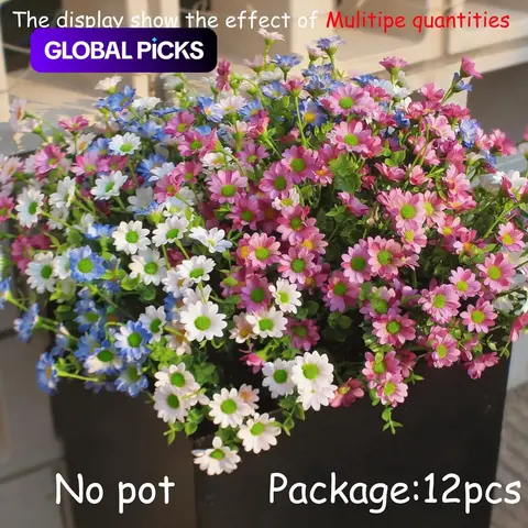 12 Bouquets Artificial Daisies, UV Resistant Plastic Faux Flowers, Decorative Fake Flowers for Indoor and Outdoor Use, Fake Floral Decor for Window Box, Garden Pots #GLOBAL PICKS