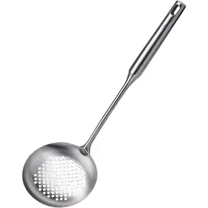 Slotted Spoon, Stainless Steel Strainer Metal Skimmer Spoon for Cooking, Long Handle  Strainer, Kitchen Utensil Large Fryer Scoop with Holes for Draining Stirring Serving Frying