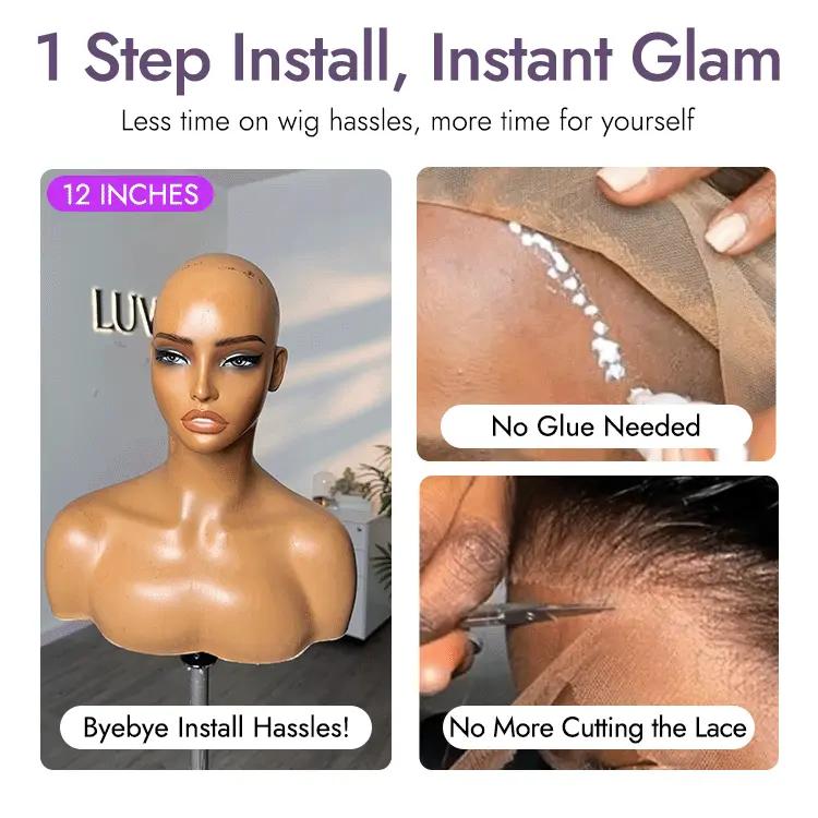 【LIVE】Brown Highlight Throw On & Go Short Bouncy Curls with Bangs Glueless Wig 100% Human Hair - US Only