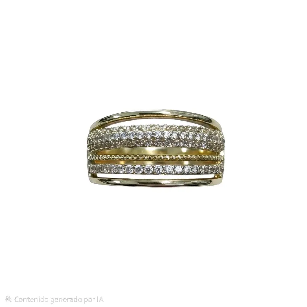 anillo 3 aros laminado en 14k con zirconia resistente agua sudor y cloro