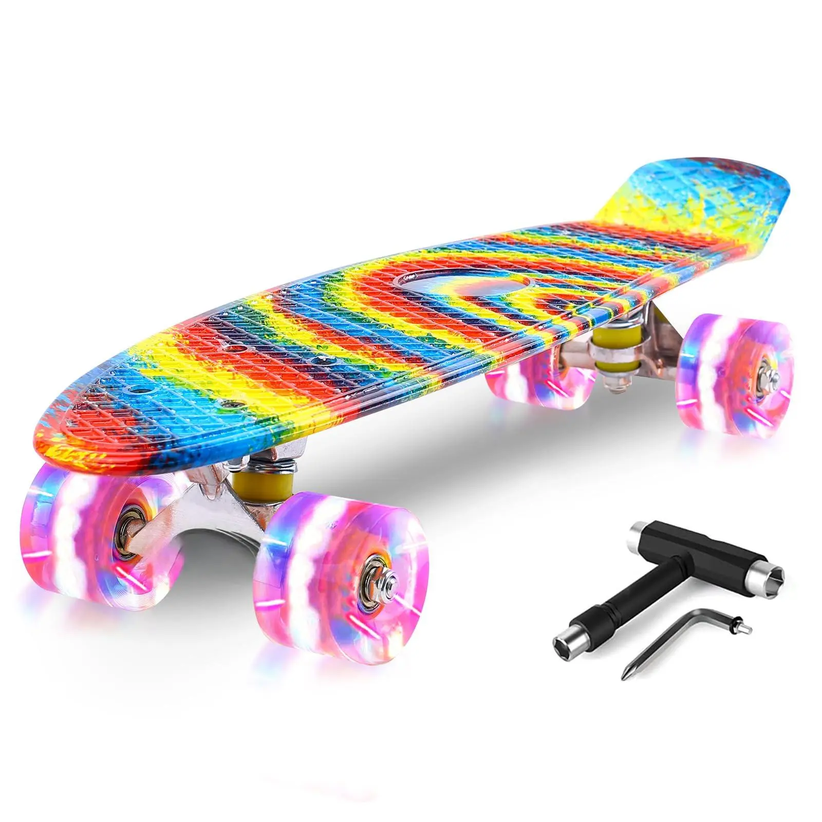Skateboards  22" Complete Skateboard Mini Cruiser For Teens Beginners With Colorful Flashing Wheels Skate Tool Children's Day Gift