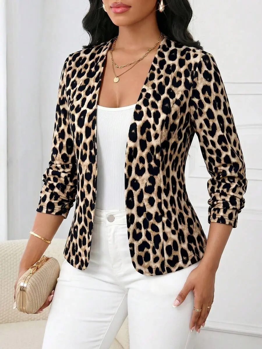 Women's Long Sleeve Leopard Print Thin Jacket For Autumn Leopard Print Cheetah Print Women's Winter Coat Autumn Back To School