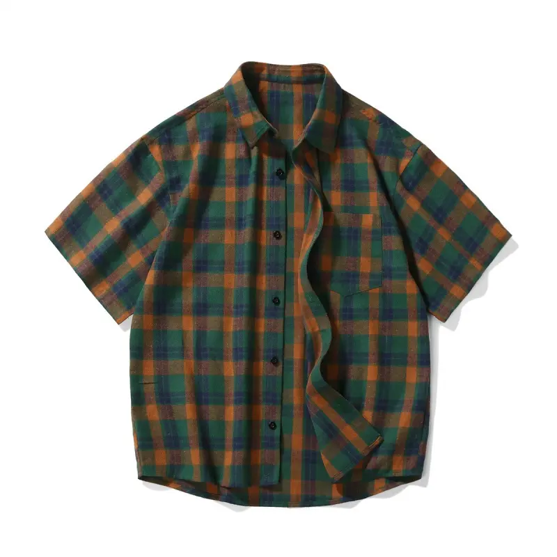 Summer trendy retro plaid casual men’s short-sleeve shirt, green plaid short-sleeve shirt jacket, lightweight loose-fit shirt with a premium feel #SummerWins