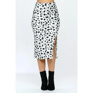 Satin Leopard Print Midi Skirt with Slit