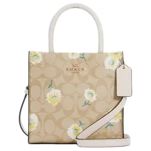 COACH Cally 17 Mini Tote Bag with Daisy Print and Leather Accents for Women Fashionable Patterned Bag Casual Trendy Handbag