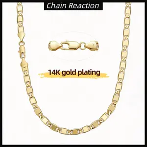 14k Gold Plated Flat Oval Link Chain Necklace for Men and Women (6MM width） - sizes from 19.68 to 23.62 inches long) Non Tarnish Gold Chain for Men & Women