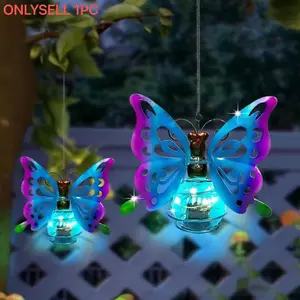 Solar Hanging Butterfly Lights LED Outdoor Garden Decor Light Waterproof Powered Unique Decorations for Sister Birthday Gardening Gifts for Mom Women Front Porch Balcony Backyard Yard Path Patio Hanging Lights