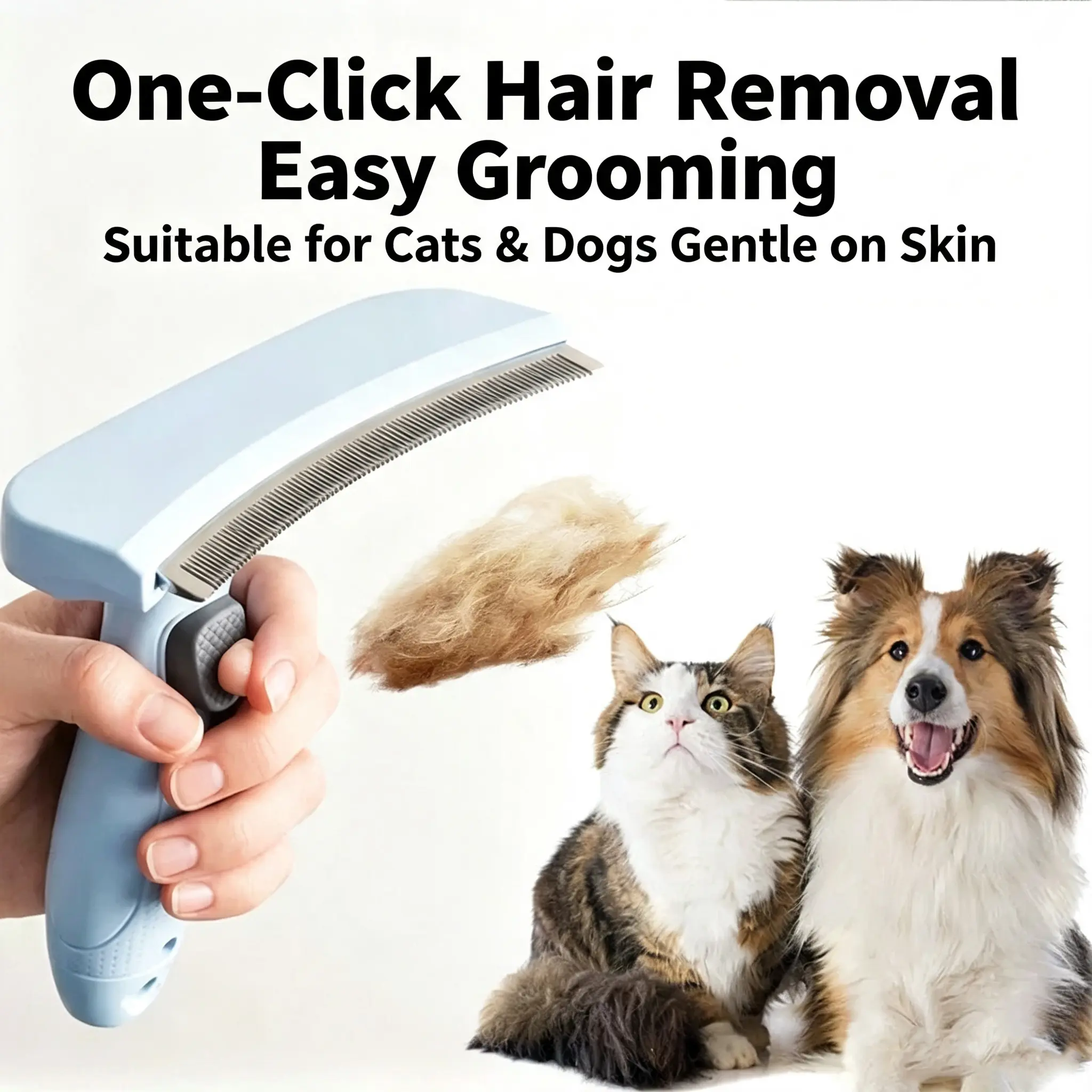 Pet Deshedding Brush for Cats & Dogs | Safe Curved Blade Self-Cleaning Undercoat Remover, Reduces 90% Shedding, Ergonomic Anti-slip Grip Pet Grooming Comb