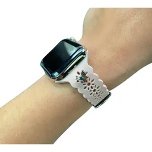 Silicone Laser Cut Apple Watch Band with Butterfly Stud Charm