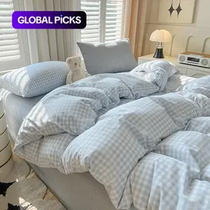 3-Piece Plaid Duvet Cover Set, Large Blue Grid Bedding, Soft Breathable Washed Microfiber, Includes Pillowcases, Bedroom Furniture, Machine Washable Duvet #GLOBAL PICKS