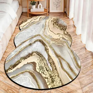 2D Flat velvet irregular Modern Indoor Rug with white gold marble pattern, machine washable non-slip carpet for bedroom, all seasons & holiday decor, durable & easy to clean