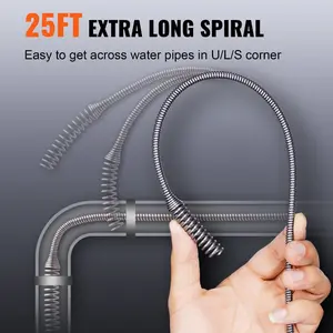 fathersdaygift VEVOR Drain Auger 25Ft, Plumbing Snake with Drill Attachment, Plumbers Snake Drain Clog Remover for Kitchen Bathroom Shower Sink with Protective Hose and Gloves