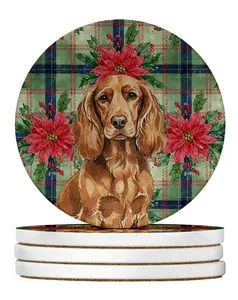 Carolines Treasures WDK8538RCS4 4 x 4 in. Boykin Spaniel Christmas Poinsettias Large Sandstone Coasters, Pack of 4