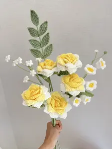 yellow rose+ crochet flower+crochet bouquet+handmade flower+forever flower+birthday gift+creative gift+Housewarming Present+graduation gift+christsmas gift+thanksgiving+Bridal Shower Gesture + Marriage Proposal Gift+ Gift for Friends and Family Decorative