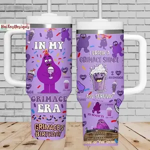 Grimace Shake Tumbler 40oz, Grimace Mets Tumbler Cup, Hbd Grimace Stainless Tumbler, Grimace Mc Donald Tumbler, Halloween Tumbler