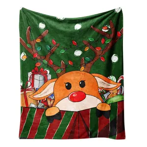 Christmas Deer Thickened Blanket Office Nap Blanket Printed Warm Blanket Flannel Air Conditioning Sleeping Blanket Navidad