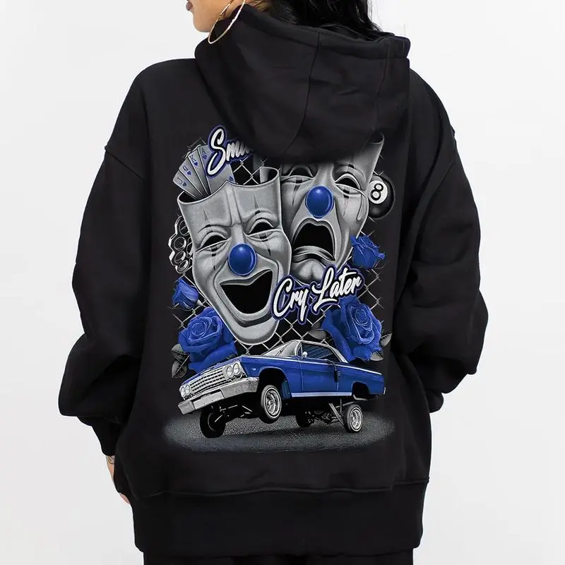 Blue Rose Funny Smile Now Cry Later Dga Hoodie Chicano gangster clothes brochacho t-shirt mexico lover vintage forever comfort Tattoo