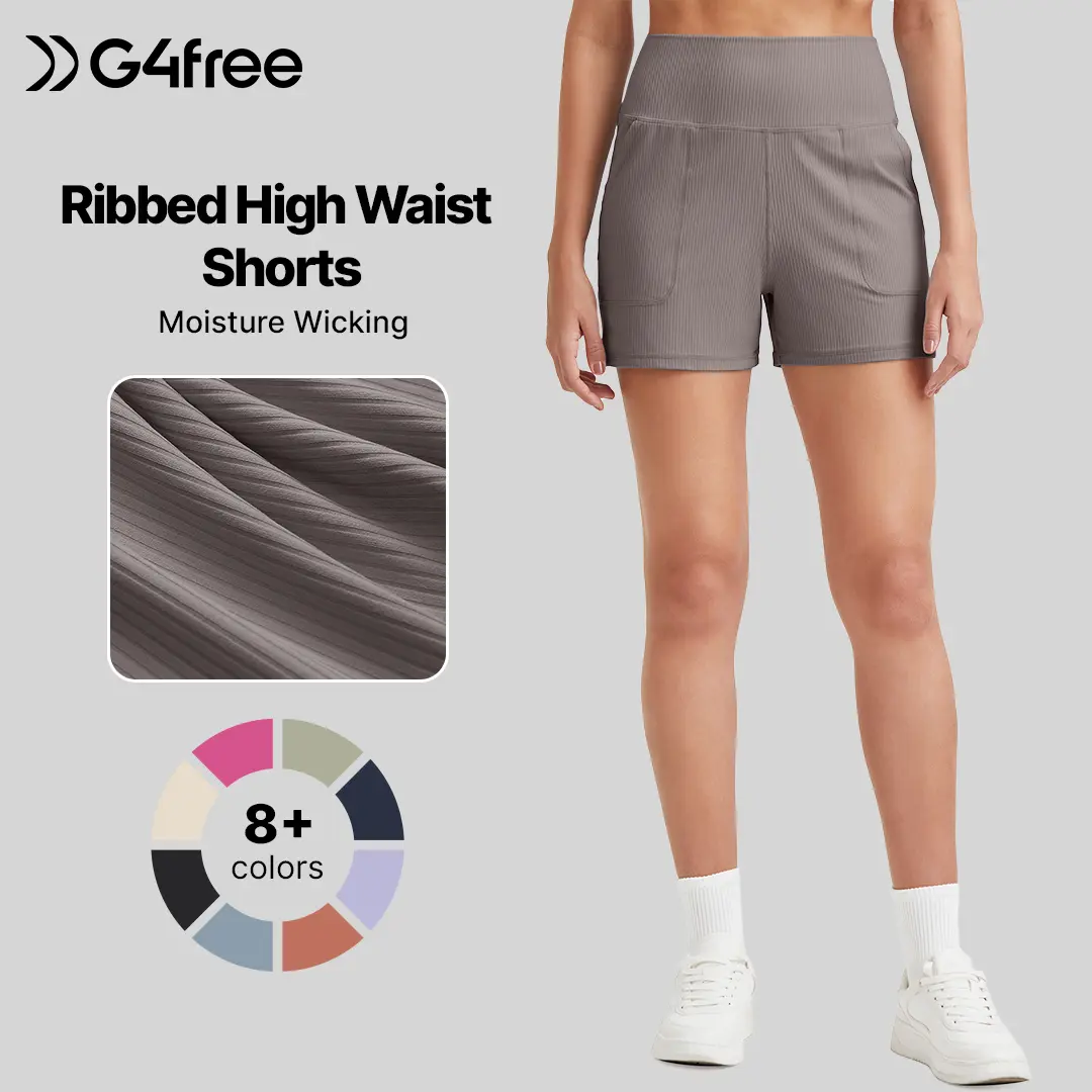 G4Free Ribbed Casual Shorts for Women High Waisted Trendy Running Athletic Summer Shorts with Pockets Fit Gym Walking Outdoorfun Yoga Flattering Hip Line Design Golf