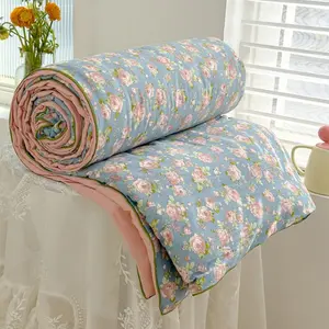 Floral Print Summer Quilt, 1 Count Soft & Skin-friendly Air-conditioning Quilt, Thin Blanket for Home Bedroom Living Room Dormitory