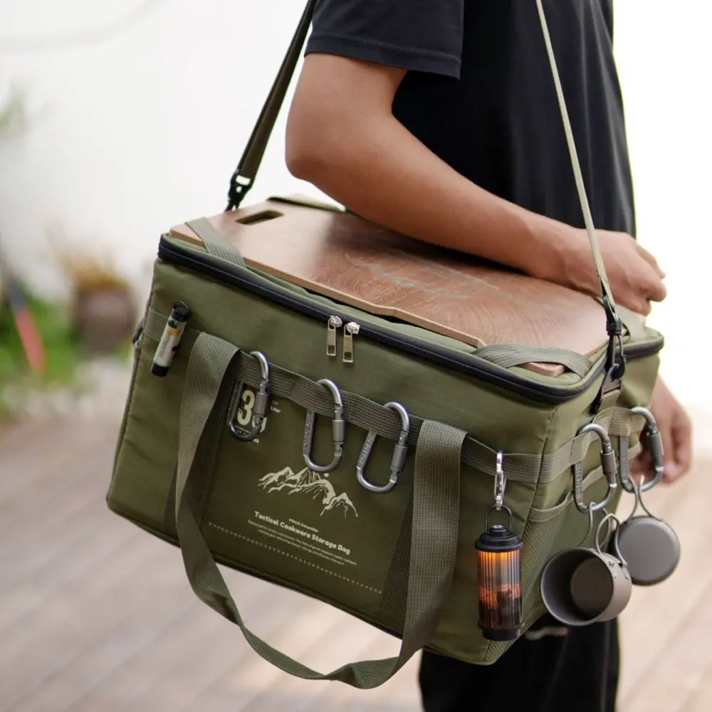 Waterproof Fabric Outdoor Storage Bag - Tactical Design with Expandable Loops, Doubles as Mini Table & Cutting Board, for Cookware Organization, Tailgating, Picnic, Road Trip Travel Organizer, Utensils