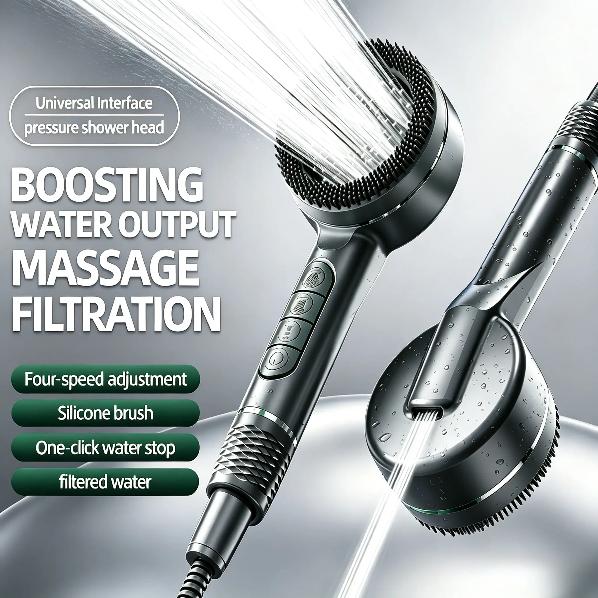 Shower head, handheld shower combination, wall-mounted, with bracket/hose and dirt removal wathaner filter, dheld massage function, 4+1 modes can be adjusted, comfortable to the skin, gentle decontamination.