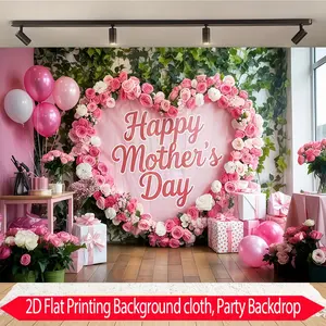 2D flat 2d flat a flat 2d banner for parties with a single polyester background board designed for Mother's Day celebrations. It includes pink and white color schemes,