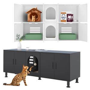 Double Litter Box Enclosure for 2 Cats Modern White Furniture with Cat Door & Motion Light Medium Size Functional Stylish Solution