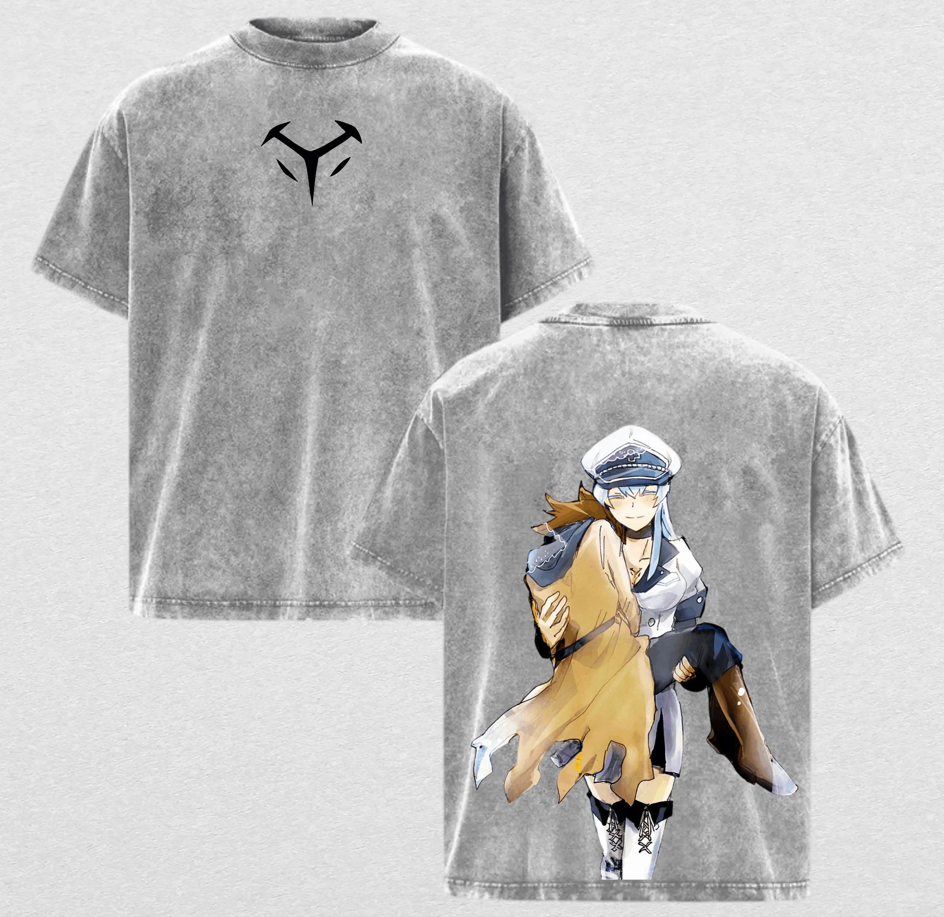Esdeath Tatsumi Akame ga Kill Anime Graphic Tee, Vintage Acid Wash Heavyweight Premium Cotton T-Shirt, Y2K Oversized Aesthetic Streetwear Merch Gift