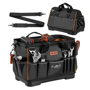VEVOR Hard Oversized Tool Bag, 16.1 in, 33 Pockets Portable Tool Organizer Storage with Water-Resistant Base, Zipper, Adjustable Shoulder Strap, for Repair Use, Husbands Fathers Day Gift