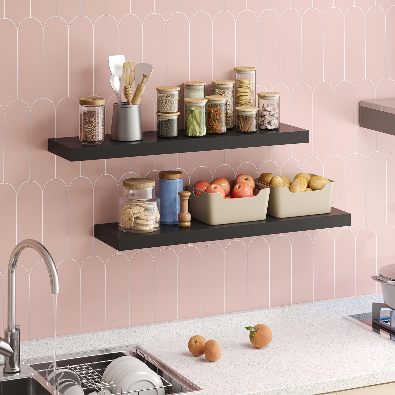 TOMNK 2/4/6pcs Floating Shelves, 15.7"/19.7"/ 22" Wood Hanging Shelf for Wall, Hanging Book Shelf for Wall Home Decor Living Room And Kitchen, Heavy Duty, Mounted Wood Shelves for Books, Bathroom, Storage Over Toilet