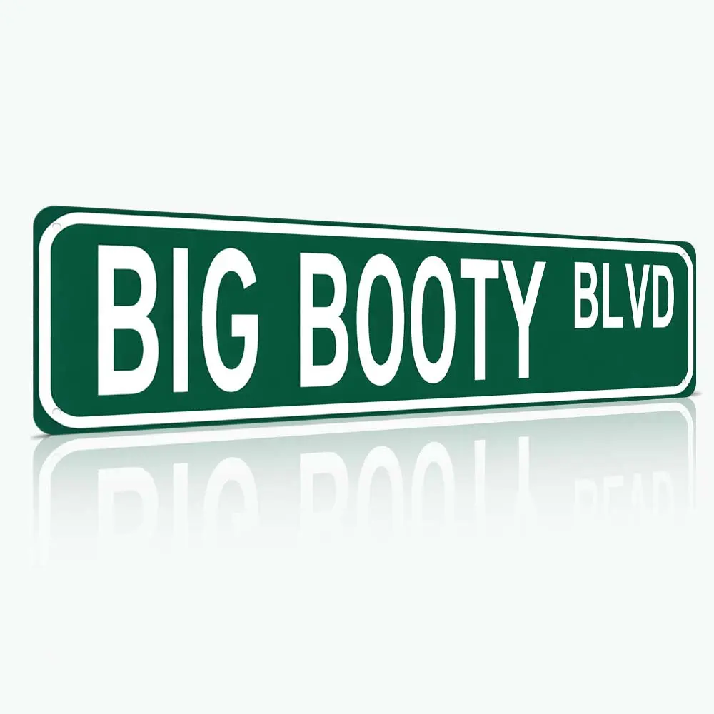 Big Booty Blvd Funny Metal Street Sign, 16"x4" Decorative Humor Plaque, Home Bar & College Dorm Room Decor, Home Supply