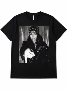 Aaliyah Black and White Photo Graphic Tee| 90s Vintage Hip-Hop Streetwear| R&B Legend Tribute T-Shirt