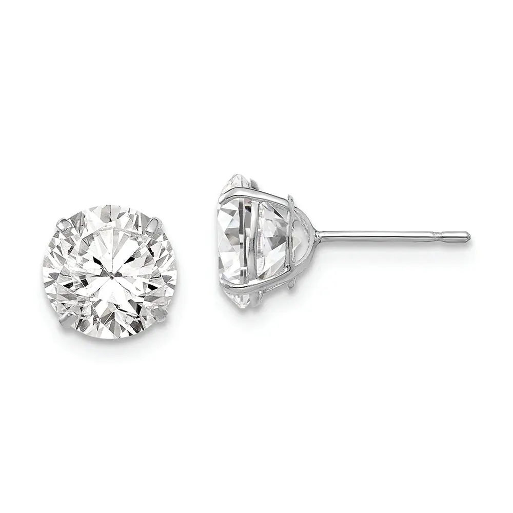 Classic Unisex 14 Karat White Gold 7mm Round Cut CZ Post Earrings for Everyday Wear