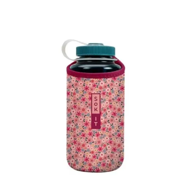 Sok-It 122302 32 oz Botl Sok Water Bottle Sleeve Insulated Neoprene Cover, Spring Bouquet