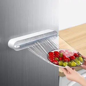 Refillable Magnetic Plastic Wrap Dispenser With Slide Cutter, Sturdy Food Cling Film Cutter, Press and Seal Wrap, 12' x 328' Roll BPA Free