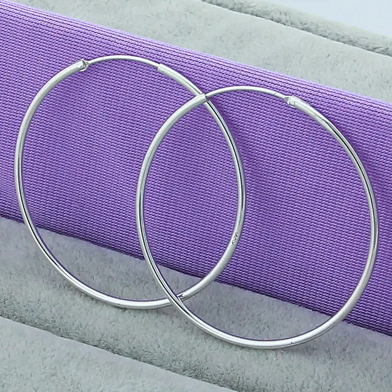 Round Circle 35/50/60mm Hoop Earrings Silver Color For Woman Wedding Engagement Party Fashion Charm Jewelry Gift