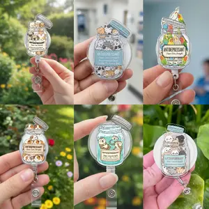 Animal Acrylic Badge Reel, Anti-depressanttt Jar Badge Reel, Retractable ID Clip, Nurse Badge Reels