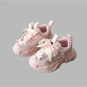 Girls' Bow Tie Dad Shoes New 2025 Mesh Breathable Outdoor Casual Sneakers star
