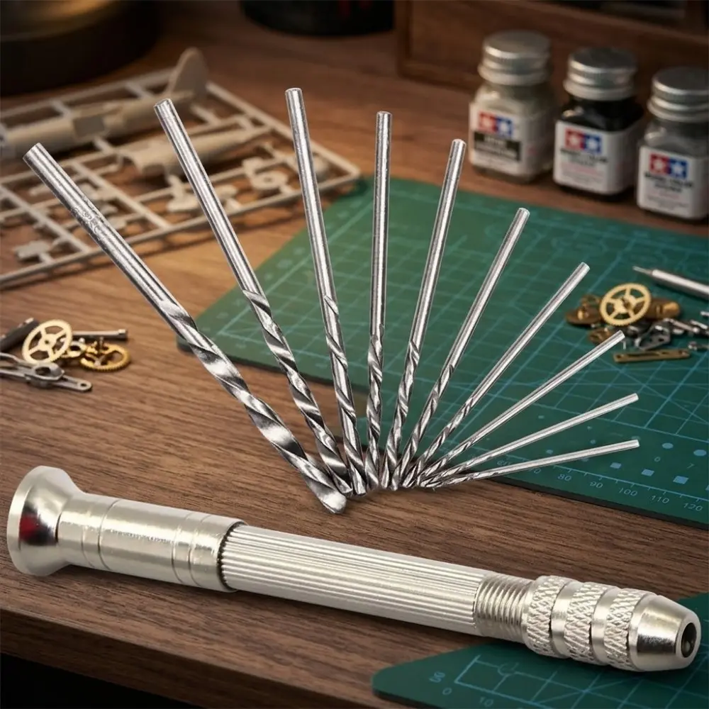 Mini Aluminum Hand Drill Kit, Keyless Chuck Portable Manual Drill, Precision Micro Hand Drill Tool Set, Versatile Mini Drill with Twist Bits, DIY Model Making Equipment, Jewelry Woodworking Micro Drilling Tools, Student Craft Kit